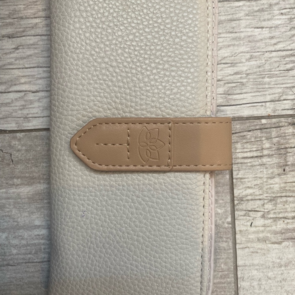 Nwot Cream Pebbled Wallet with Tan Strap